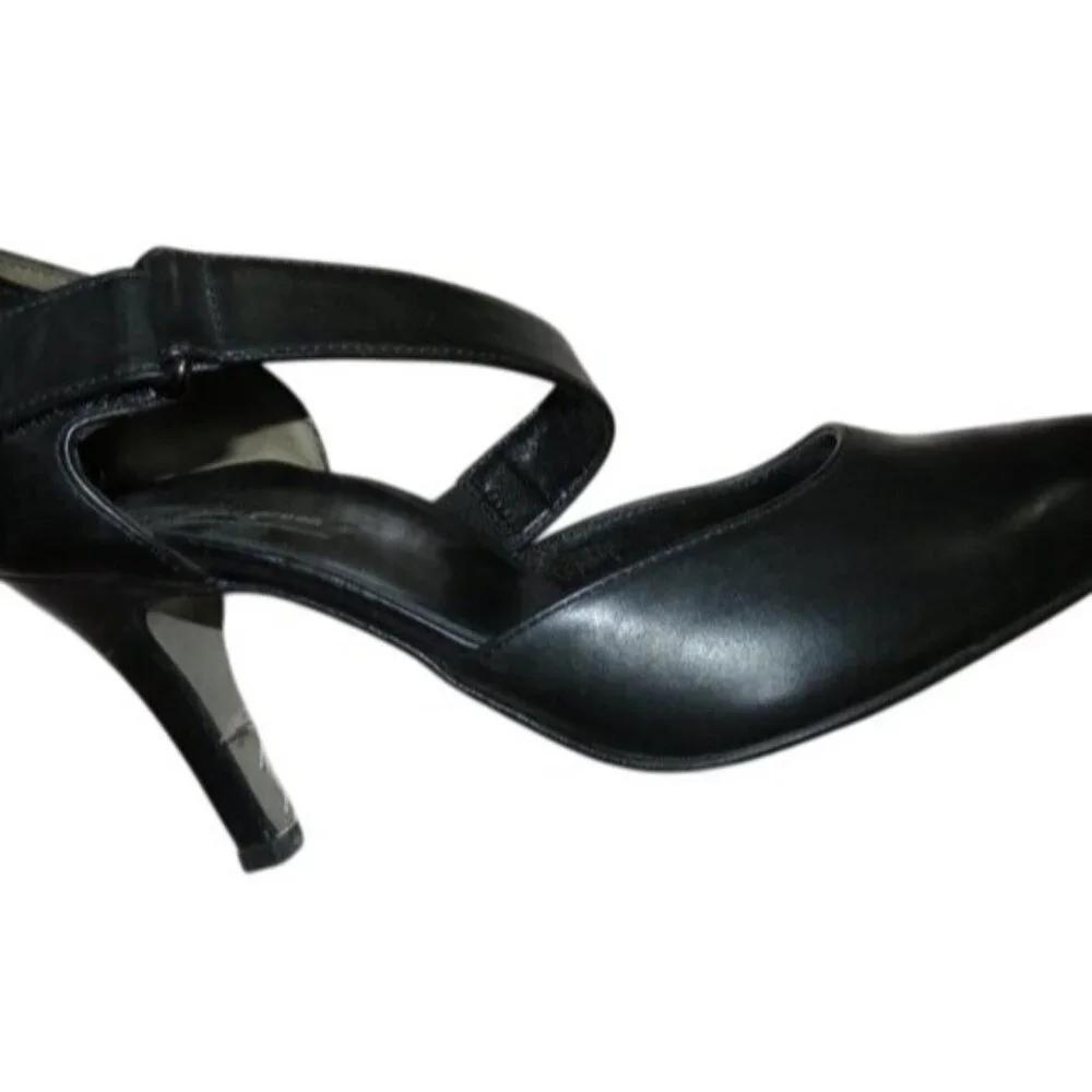 Paul Green Black Italian Leather Criss cross straps Heels Pumps Dress shoes 5.5